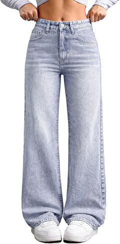 ELLEVEN Women's Wide Leg Baggy Jeans,High Waisted Stretchy Boyfriend Y2k Casual Denim Pants for Women in Saudi Arabia