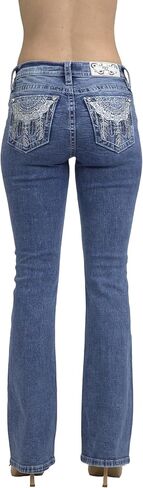 Miss Me Women's Dreamcatcher Feather Embellished Pockets Mid-Rise Bootcut Jeans in Saudi Arabia