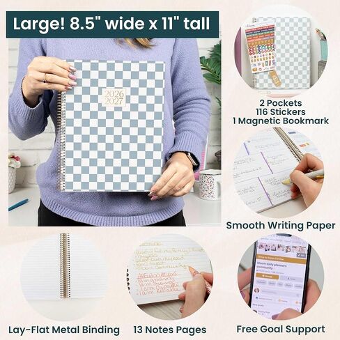 bloom daily planners 2026-2027 Planner (8.5" x 11") 13 Month Academic Year Organizer (July 2026 - July 2027) - Weekly & Monthly Agenda Book with Stickers & Tabs - Checkered in Saudi Arabia