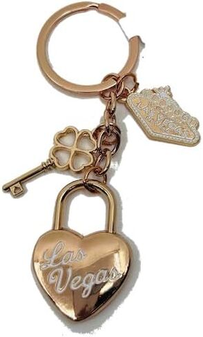 Las Vegas Gold Heart Locket Keychain with Key Charm, Romantic Arrow Design, Souvenir Memento in Saudi Arabia