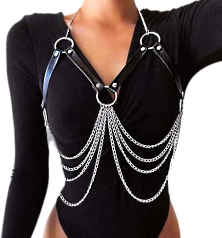 Leather Chest Chain Belt Fashion Rave Goth Body Harness for Women in Saudi Arabia