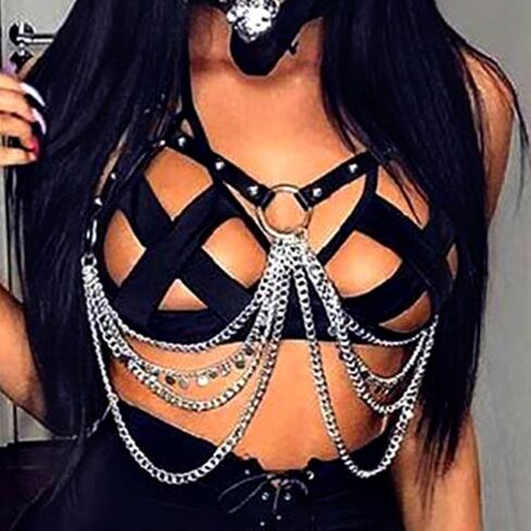 Leather Chest Chain Belt Fashion Rave Goth Body Harness for Women in Saudi Arabia