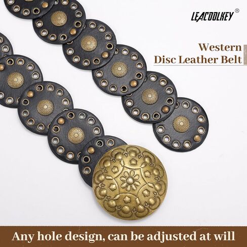 LEACOOLKEY Women's Boho Disc Belt Wide Western Leather Belt Vintage Elastic Waist Belts in Saudi Arabia