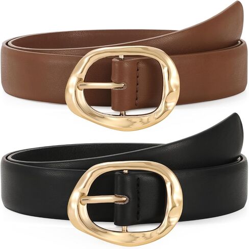 TRIWORKS 2 Pack Leather Belts for Women Fashion Waist Belt with Liquid Shapes Women Belt for Jeans Pants Dresses in Kuwait