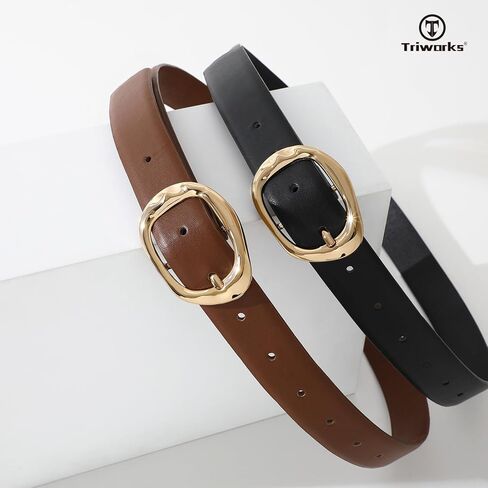 TRIWORKS 2 Pack Leather Belts for Women Fashion Waist Belt with Liquid Shapes Women Belt for Jeans Pants Dresses in Kuwait