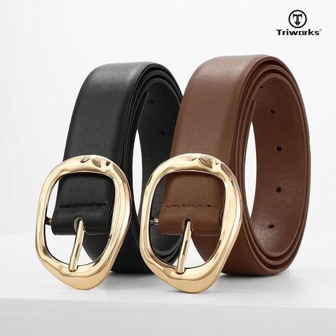 TRIWORKS 2 Pack Leather Belts for Women Fashion Waist Belt with Liquid Shapes Women Belt for Jeans Pants Dresses in Kuwait