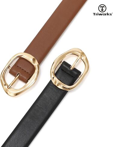 TRIWORKS 2 Pack Leather Belts for Women Fashion Waist Belt with Liquid Shapes Women Belt for Jeans Pants Dresses in Kuwait