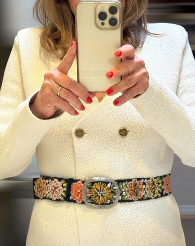 Peruvian Embroidered Belt for Women, Wool, Handmade, Fair Trade - Vintage Blossom Black Base in Saudi Arabia