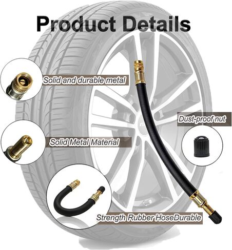 4 Pack Tire Valve Extension : 2X 8.25 Flexible Stem Extenders, 2X 90° 135° Brass Adaptors for RV, Truck, Dual Wheel, Motorcycle - Includes 4 Valve Caps in Kuwait