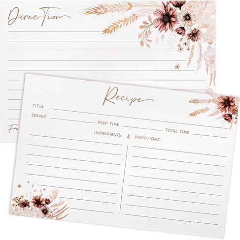 Outus 50 Pieces 4x6 Recipe Cards, Double Sided Blank Cards for Bridal Shower & Wedding, Vintage Wildflower Leaf Farmhouse Cardstock for Kitchen Recipe Organizer (Fresh Style) in Kuwait