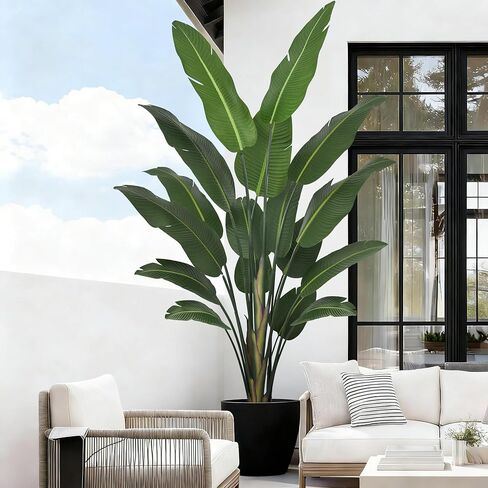 Artificial Bird of Paradise Tree 7FT with 19 Leaves Lifelike Tall Large Faux Thick Banana Leaf Tropical Floor Plant 84 Inch Black Pot for Indoor Home Office Poolside Porch Store Corner Decor in Kuwait