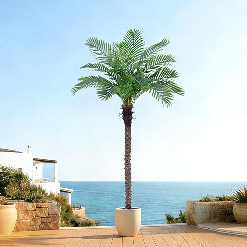 شجرة نخيل العنقاء الاصطناعية بطول 6 أقدام، أشجار جوز الهند الاستوائية الطويلة في الداخل والخارج، نباتات أرضية صناعية حريرية كبيرة في وعاء أسود، نبات اصطناعي للفناء الخارجي بجوار حمام السباحة ديكور مكتب المنزل in Kuwait