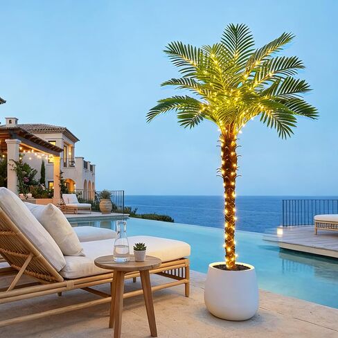 شجرة نخيل العنقاء الاصطناعية بطول 6 أقدام، أشجار جوز الهند الاستوائية الطويلة في الداخل والخارج، نباتات أرضية صناعية حريرية كبيرة في وعاء أسود، نبات اصطناعي للفناء الخارجي بجوار حمام السباحة ديكور مكتب المنزل in Kuwait