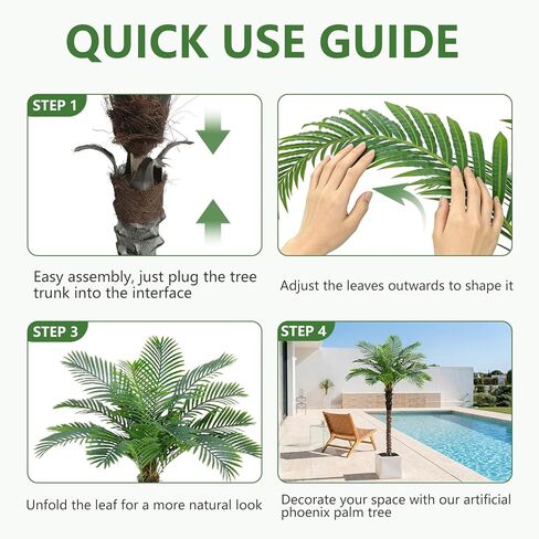 شجرة نخيل العنقاء الاصطناعية بطول 6 أقدام، أشجار جوز الهند الاستوائية الطويلة في الداخل والخارج، نباتات أرضية صناعية حريرية كبيرة في وعاء أسود، نبات اصطناعي للفناء الخارجي بجوار حمام السباحة ديكور مكتب المنزل in Kuwait