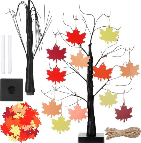 24" Thanksgiving Gratitude Tree with Leaves Kit Seasonal Holiday Decoration with Writing Pen Hemp Rope DIY Fall Decorations Craft Kit for Autumn Home Desktop Thanksgiving Decor(Classic) in Saudi Arabia