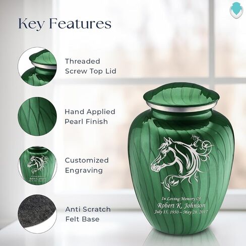 Geturns Embrace Adult Personalized Horse Cremation Urns for Human Ashes I Large Pearl Green Funeral Urn for Men and Women I 200 lbs in Saudi Arabia