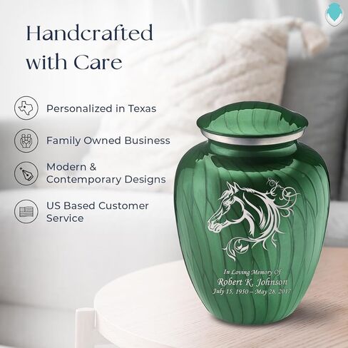 Geturns Embrace Adult Personalized Horse Cremation Urns for Human Ashes I Large Pearl Green Funeral Urn for Men and Women I 200 lbs in Saudi Arabia