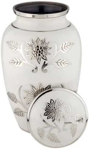 جرة حرق الجثث باللون الأبيض منقوشة حسب الطلب للرماد والنحاس والأبيض والفضي، جرة حرق الجثث بحجم البالغين، ارتفاع 10.5 بوصة in Kuwait