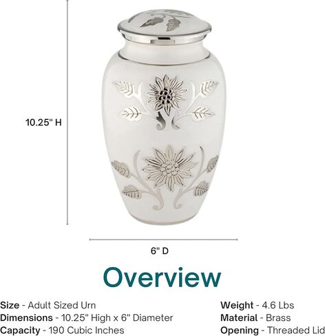 جرة حرق الجثث باللون الأبيض منقوشة حسب الطلب للرماد والنحاس والأبيض والفضي، جرة حرق الجثث بحجم البالغين، ارتفاع 10.5 بوصة in Kuwait