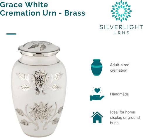 جرة حرق الجثث باللون الأبيض منقوشة حسب الطلب للرماد والنحاس والأبيض والفضي، جرة حرق الجثث بحجم البالغين، ارتفاع 10.5 بوصة in Kuwait