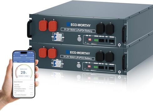 ECO-WORTHY 48V 50Ah LiFePO4 Server Rack Battery, 3U Rack-Mount Lithium Battery with Bluetooth & Wi-Fi, Smart BMS, CAN/RS485 Communication, Metal Case, Ideal for Off-Grid, Solar, Backup Power in Kuwait