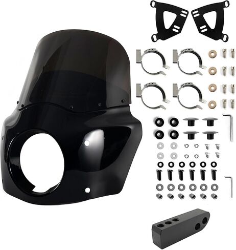 Motorcycle Fairing Windshield Kit, 5.75" Headlight Fairings 48-58mm Forks 15" Smoke Windscreen with Extension for Harley-Davidson 2006-2017 Dyna Low Rider FXDL Super Glide Street Bob FXDB in Kuwait