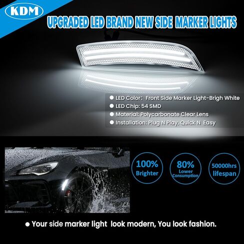 KDM LED Clear Lens Fender Side Marker Reflectors Lights Dual Rows,Compatible for 2022-2025 Subaru BRZ Toyota GR86 Front Bumper Marker Lamp Assembly,Bright White Pack of 2 in Saudi Arabia