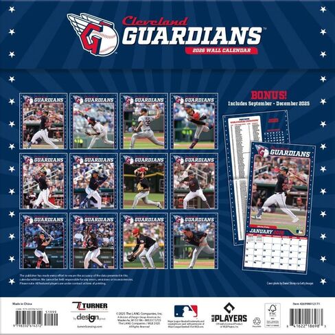 تقويم حائط MLB Cleveland Guardians 2026، 12 بوصة × 12 بوصة، تقويم لمدة 12 شهرًا مع غلاف مثبت in Kuwait