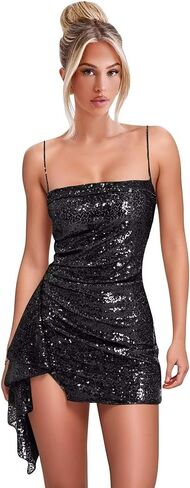 Sparkly Sequin Tight Homecoming Dresses 2026 Spaghetti Straps Short Cocktail Prom Dress with Slit in Saudi Arabia