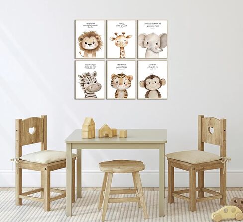 6Pcs Nursery Bible Verse Animal Wall Art Cute Woodland Animals Christian Picture Wall Decor Lions Elephant Giraffe Poster Print Artwork for Classroom BabyBedroom Boys Girls Home Decoration Unframed in Saudi Arabia