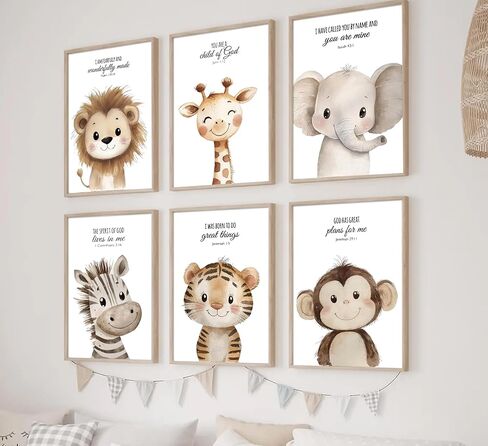 6Pcs Nursery Bible Verse Animal Wall Art Cute Woodland Animals Christian Picture Wall Decor Lions Elephant Giraffe Poster Print Artwork for Classroom BabyBedroom Boys Girls Home Decoration Unframed in Saudi Arabia