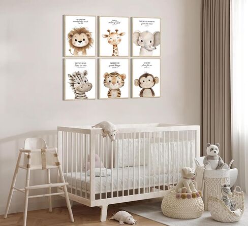 6Pcs Nursery Bible Verse Animal Wall Art Cute Woodland Animals Christian Picture Wall Decor Lions Elephant Giraffe Poster Print Artwork for Classroom BabyBedroom Boys Girls Home Decoration Unframed in Saudi Arabia
