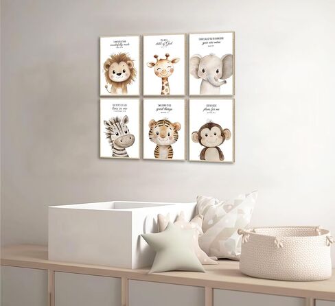 6Pcs Nursery Bible Verse Animal Wall Art Cute Woodland Animals Christian Picture Wall Decor Lions Elephant Giraffe Poster Print Artwork for Classroom BabyBedroom Boys Girls Home Decoration Unframed in Saudi Arabia