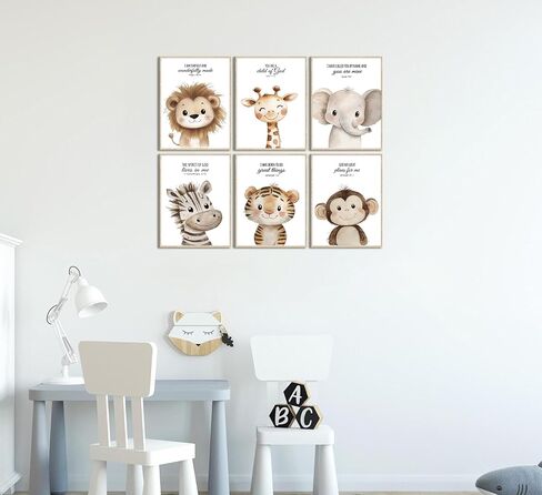 6Pcs Nursery Bible Verse Animal Wall Art Cute Woodland Animals Christian Picture Wall Decor Lions Elephant Giraffe Poster Print Artwork for Classroom BabyBedroom Boys Girls Home Decoration Unframed in Saudi Arabia