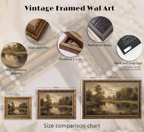 Vintage Gold Framed Landscape Wall Art Vintage River Painting Canvas Prints Landscape Wall Decor Countryside Sheep Painting Style Poster Print Artwork for Living Room Bedroom Home Decoration in Saudi Arabia