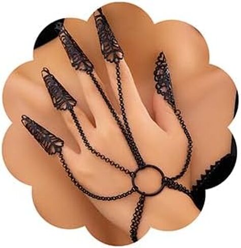 fxmimior Women Silver Gold Halloween Punk Black Finger Nails Tip Claw Bracelet Belly Dance Hand Chain Cosplay Costume Bracelets for Women in Kuwait