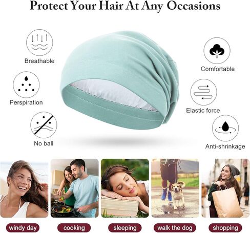 4 Pieces Satin Lined Sleep Cap Slouchy Beanie Hat Night Hair Cap for Women (Green, Rust Red, Yellow, Pink) in Saudi Arabia