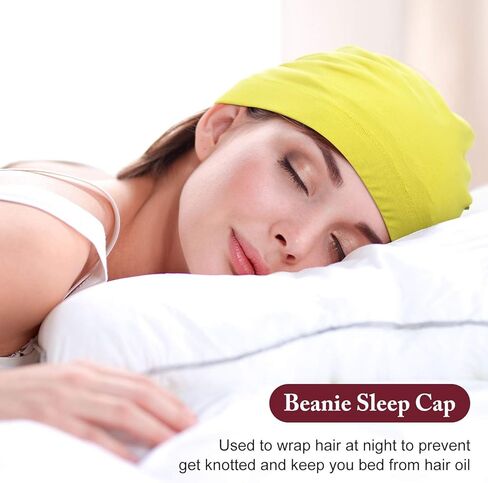 4 Pieces Satin Lined Sleep Cap Slouchy Beanie Hat Night Hair Cap for Women (Green, Rust Red, Yellow, Pink) in Saudi Arabia