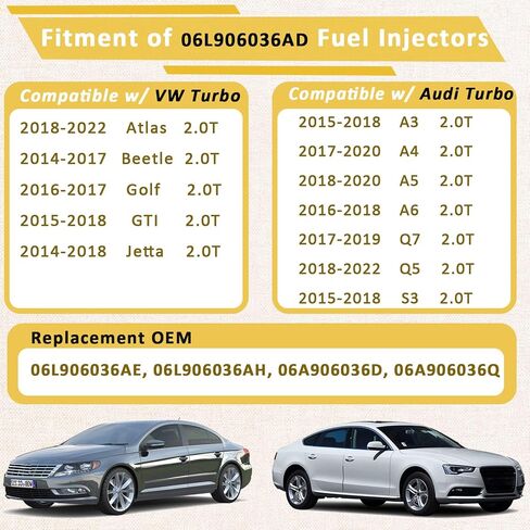 06L906036AD GDI 2.0L Turbo Fuel Injectors,Compatible with/Audi 2.0 A4 A5 A6 Q3 Q5 2016-2020,Compatible with/VW 2.0T Golf Gti Jetta 2014-2018 |6 Holes| |Set of 4| in Saudi Arabia