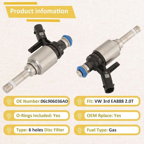 06L906036AD GDI 2.0L Turbo Fuel Injectors,Compatible with/Audi 2.0 A4 A5 A6 Q3 Q5 2016-2020,Compatible with/VW 2.0T Golf Gti Jetta 2014-2018 |6 Holes| |Set of 4| in Saudi Arabia