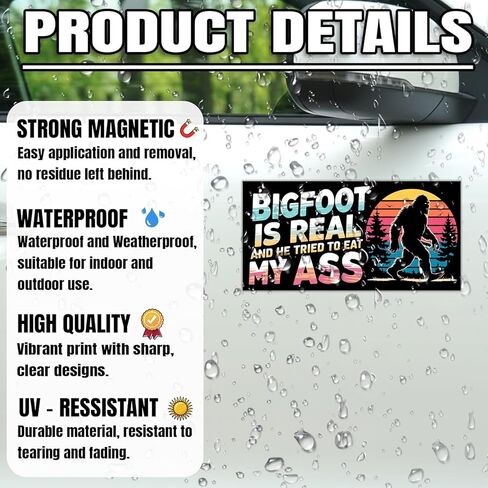 Magnet Bigfoot is Real and He Tried to Eat My Ass Car Magnet Decal Vintage Sunset Adult HumorWaterproof Vinyl Magnetic Bumper Sticker for Trucks Vans Refrigerators Cars 7.5x3.75in in Saudi Arabia
