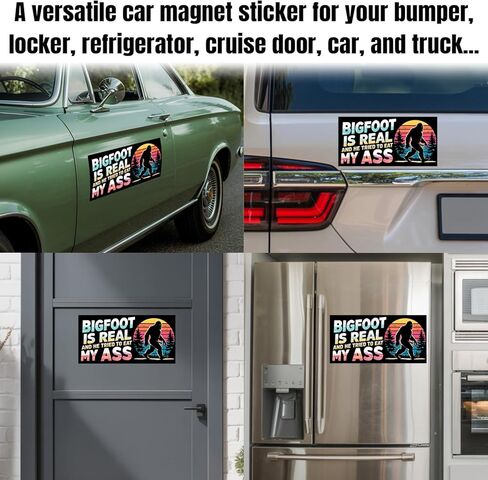 Magnet Bigfoot is Real and He Tried to Eat My Ass Car Magnet Decal Vintage Sunset Adult HumorWaterproof Vinyl Magnetic Bumper Sticker for Trucks Vans Refrigerators Cars 7.5x3.75in in Saudi Arabia