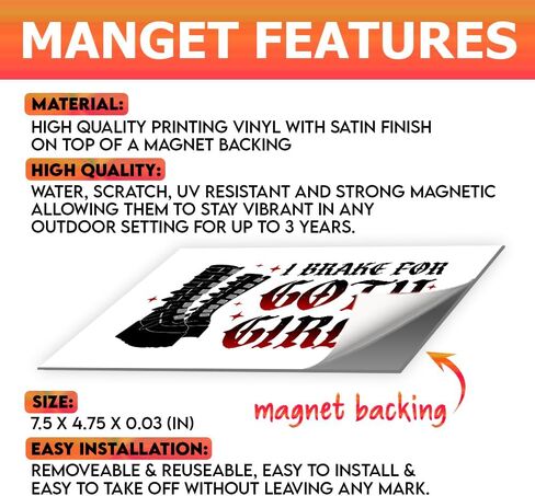 Magnet (1Pcs - 7.5x4.5 in) I Brake for Goth Girls Magnetic Bumper Sticker, Funny Punk Rock Gothic Truck Vehicle Decoration, Emo Goth Girl Car Accessories, Gothic Gift for Family, Friend in Saudi Arabia