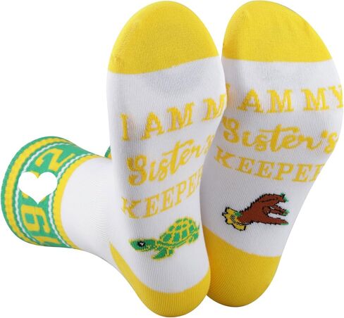 CENWA 1 Pair Green And Yellow Socks Black Nurse Sorority Gift I Am My Sister’s Keeper Socks Gift for Women in Saudi Arabia