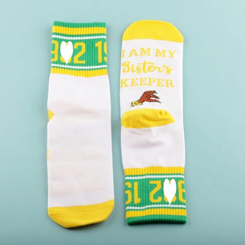 CENWA 1 Pair Green And Yellow Socks Black Nurse Sorority Gift I Am My Sister’s Keeper Socks Gift for Women in Saudi Arabia