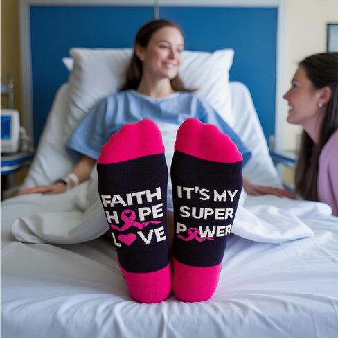 FreeNFond Breast Cancer Socks, Chemo Survivor Comfort Gifts, Awareness Inspirational Gifts for Women Girls Cancer Patients in Kuwait