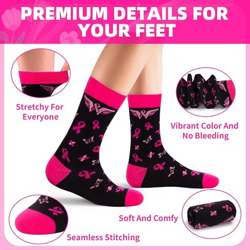 FreeNFond Breast Cancer Socks, Chemo Survivor Comfort Gifts, Awareness Inspirational Gifts for Women Girls Cancer Patients in Kuwait
