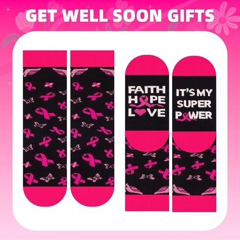 FreeNFond Breast Cancer Socks, Chemo Survivor Comfort Gifts, Awareness Inspirational Gifts for Women Girls Cancer Patients in Kuwait