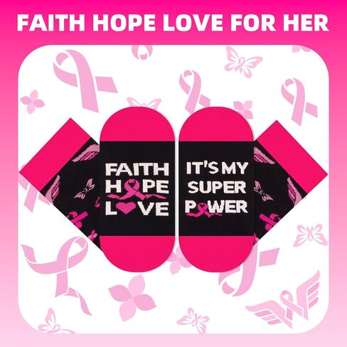 FreeNFond Breast Cancer Socks, Chemo Survivor Comfort Gifts, Awareness Inspirational Gifts for Women Girls Cancer Patients in Kuwait