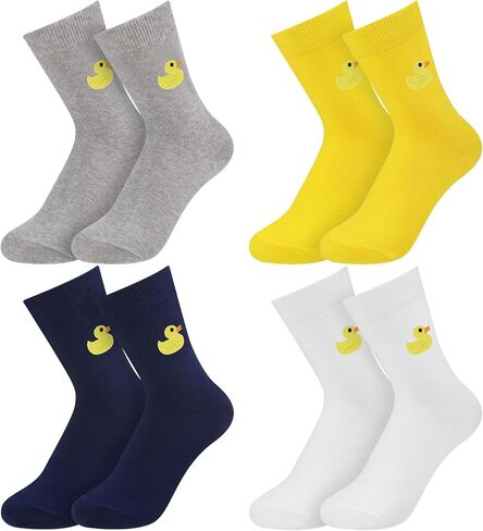 4 Pairs Yellow Duck Socks for Women Girls Soft Novelty Crew Socks Casual Funny Happy Colorful Gift Rubber Duck Accessories Christmas Holiday Gifts in Kuwait